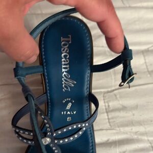 Toscanella Women's Blue Wedge Sandals